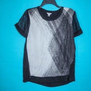 Calvin Klein Black and White Blouse with Mesh Sleeves, Size X-Small